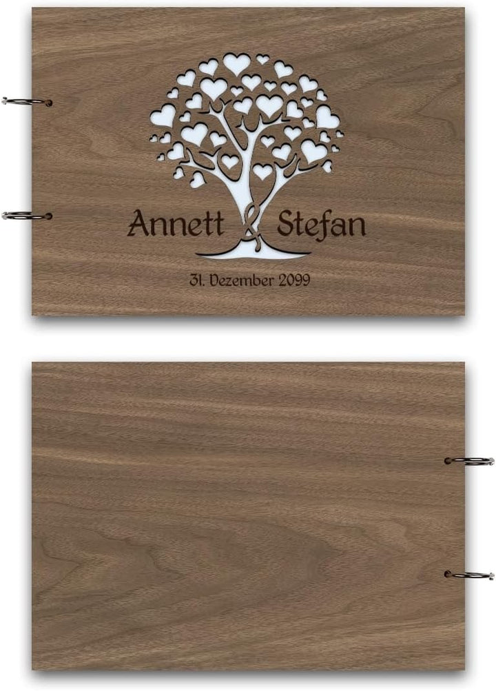 Kartenmachen.de Personalisiertes Hochzeit Gästebuch echtes Holz DIN A4 Hochzeitsbuch mit Lasergravur