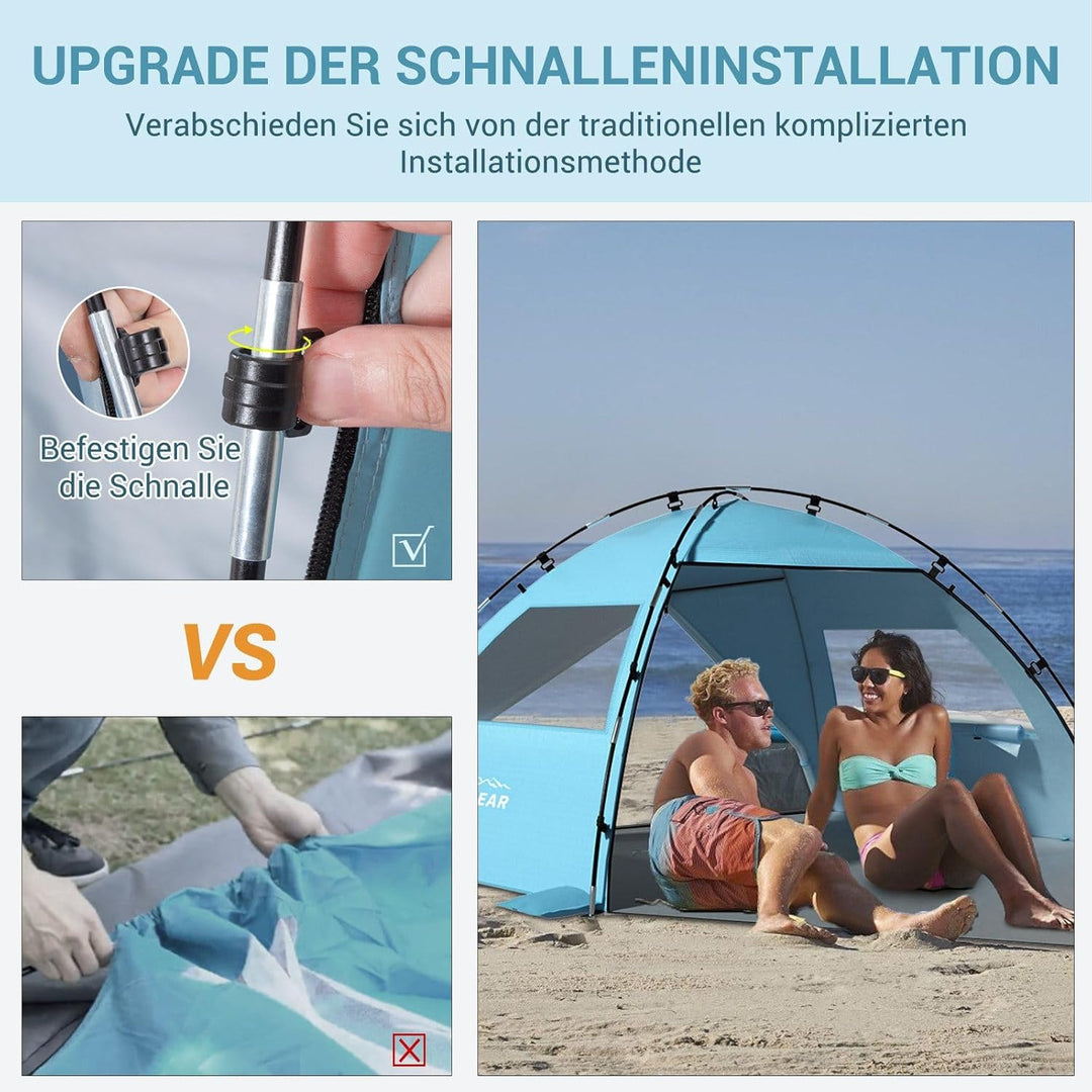 Elegear CumbreX Strandmuschel mit Sonnendach, 4-5 Personen Strandzelt UV Schutz 50+ Einfacher Aufbau