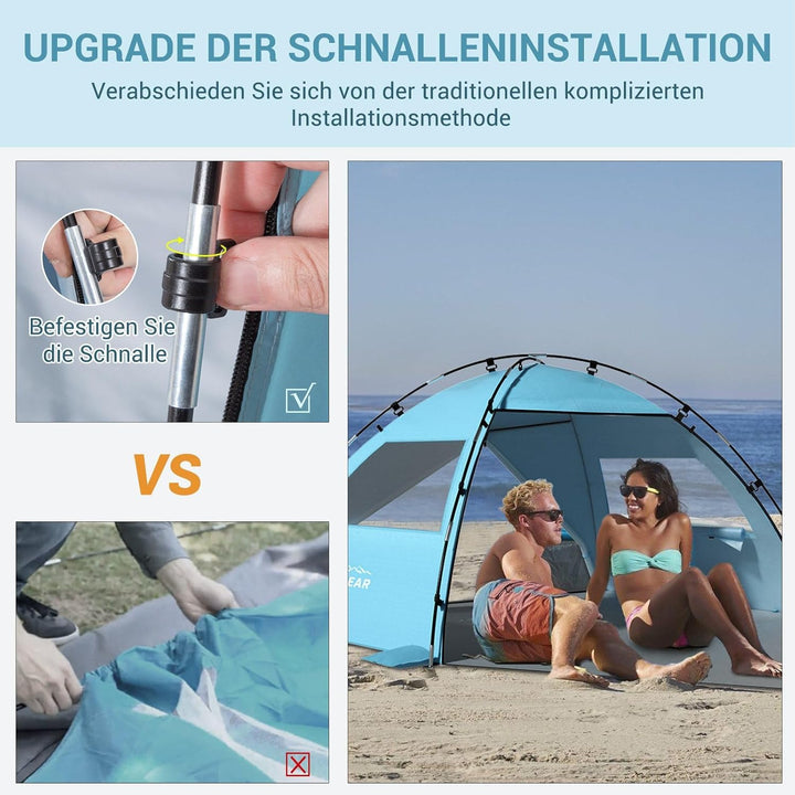 Elegear CumbreX Strandmuschel mit Sonnendach, 4-5 Personen Strandzelt UV Schutz 50+ Einfacher Aufbau