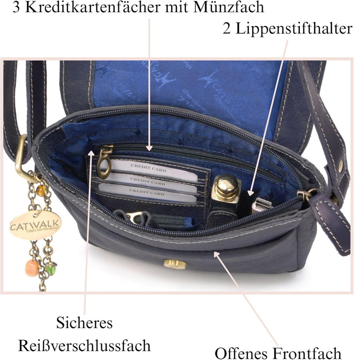 Catwalk Collection Handbags - Vintage Grobem Leder - Klien Umhängetasche Messenger/Schultertasche -