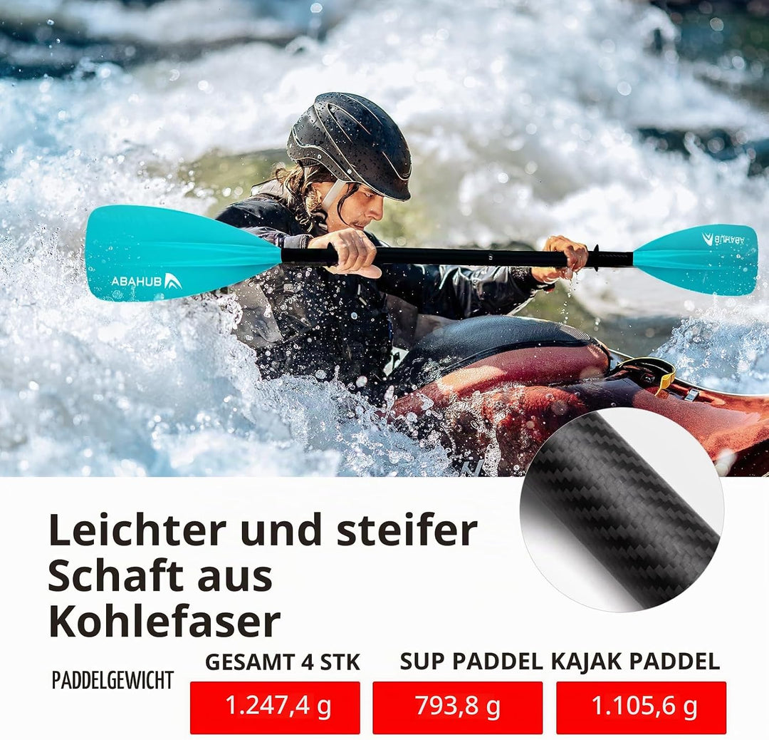 Abahub 4 teilig Carbon SUP Kajak Paddel, 2 in 1 verstellbare Stand up Paddleboard Paddel, leichte Ca