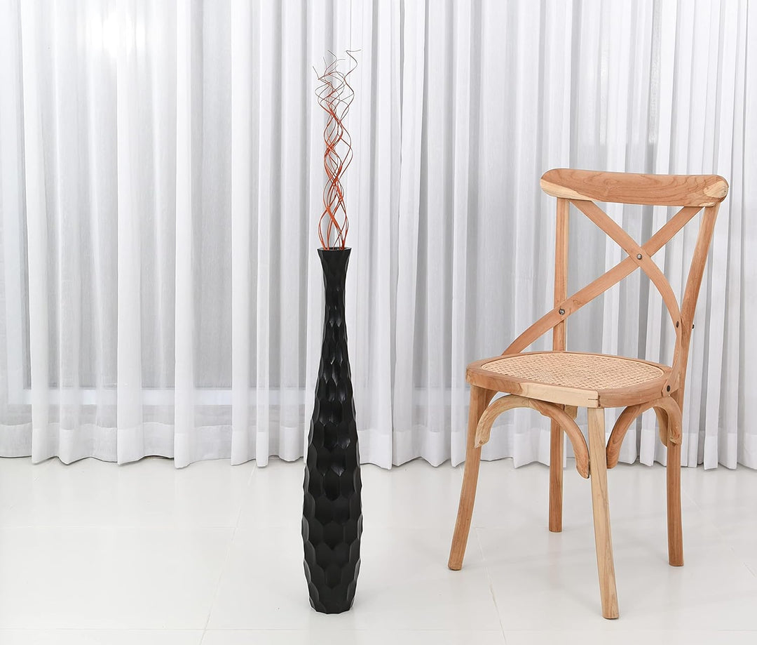 Leewadee Grosse Bodenvase für Dekozweige hohe Standvase Design Holzvase, Holz, 70 cm, Schwarz 70 cm