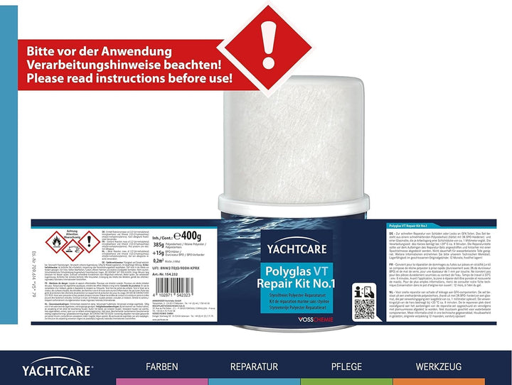 Yachtcare Polyglas Repair Kit - für die schnelle Reparaturen an GFK-Teilen 400g, 400g