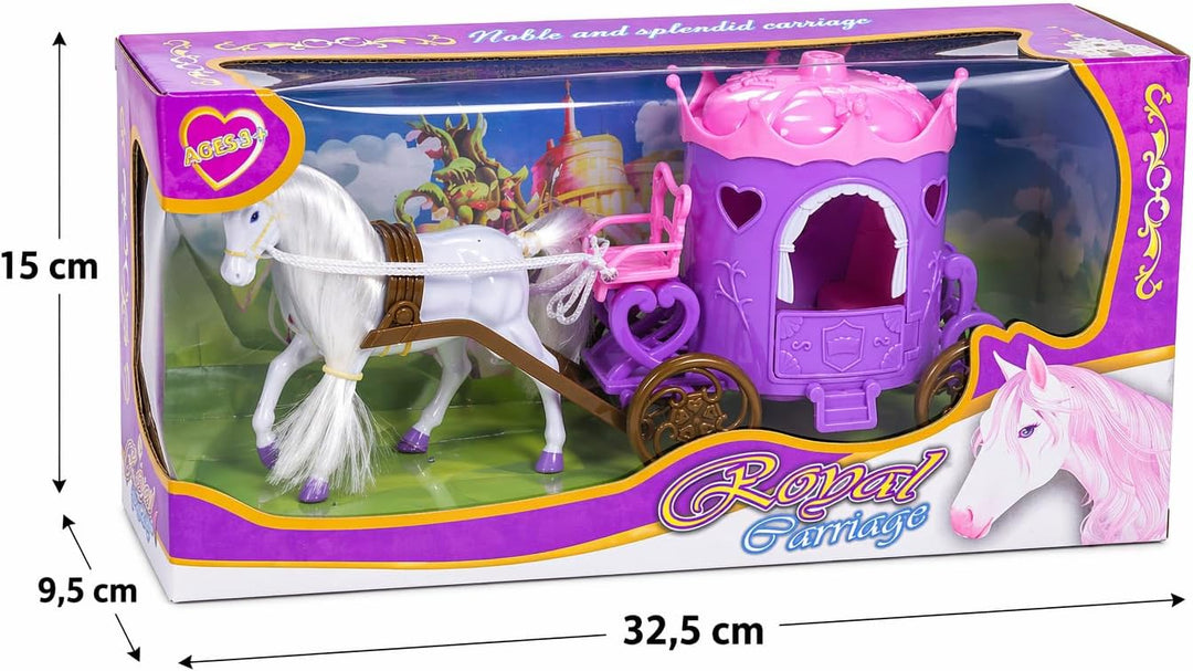 Prinzessinnen Kutsche mit Pferd 32 cm – Grosses Märchen Spielset für Mädchen – Puppenkutsche Kinder