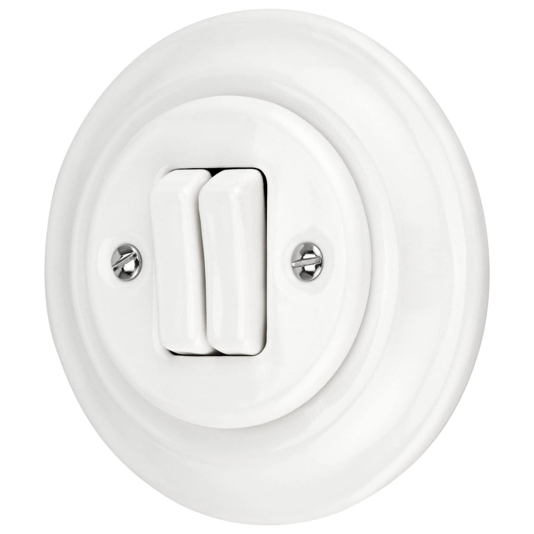 Unterputz Porzellan Retro Doppelschalter, All-in-One, Serie PR1 weiss