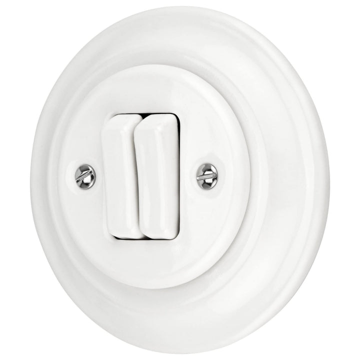 Unterputz Porzellan Retro Doppelschalter, All-in-One, Serie PR1 weiss