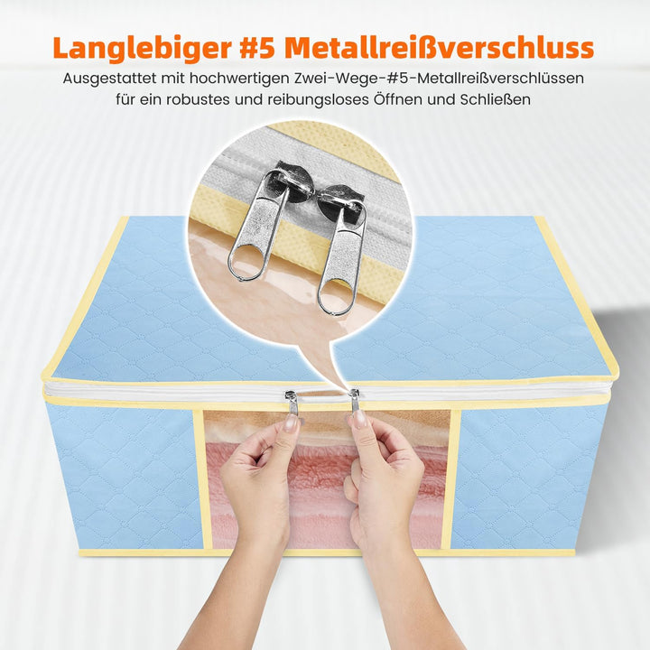 3er-Set Faltbare Aufbewahrungstaschen 50L – Nebelblau – 3-Lagiges Material Mit Transparenter PVC-Fen