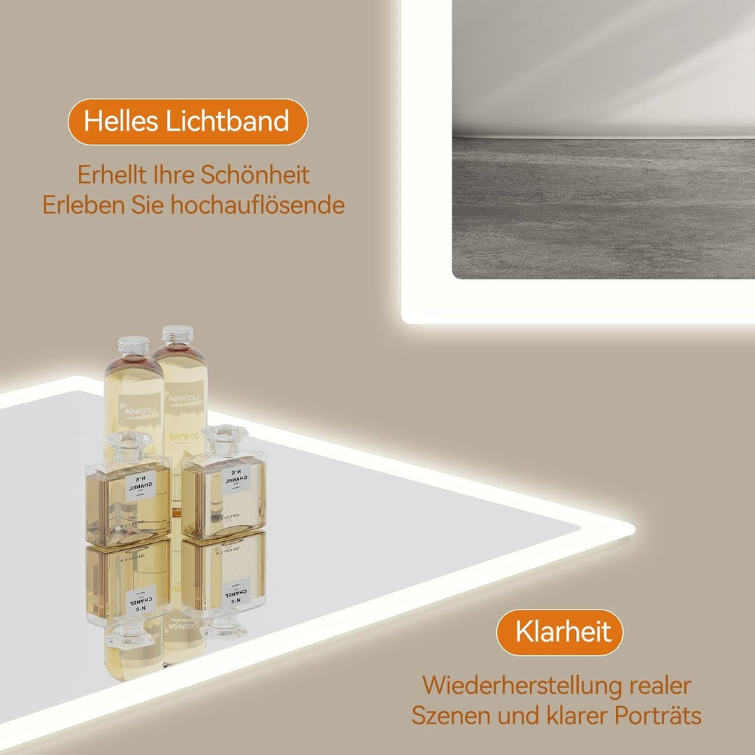 YOURLITE Badspiegel mit Beleuchtung 100x60 cm,LED Badezimmerspiegel mit Touch-Schalter,Spiegel Bad W