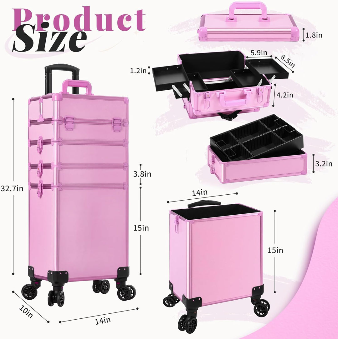Arous 5-in-1-Kosmetik-Trolley mit Rollen, für Reisen, abschliessbar, mit Rädern, für Friseure, Künst