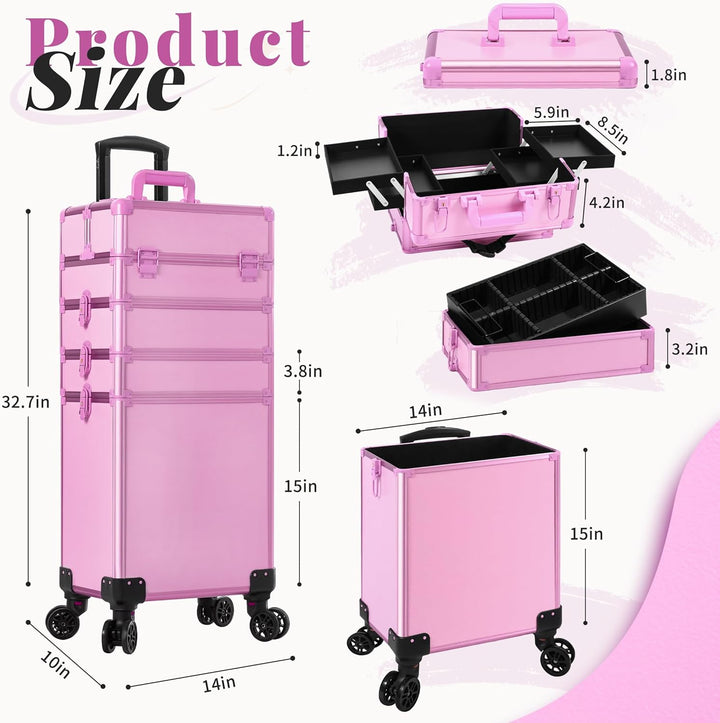 Arous 5-in-1-Kosmetik-Trolley mit Rollen, für Reisen, abschliessbar, mit Rädern, für Friseure, Künst