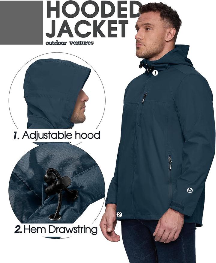 Regenjacke Herren Wasserdicht Atmungsaktiv, Packbar Fahrrad Jacke Leichte Windbreaker zum Freizeit W