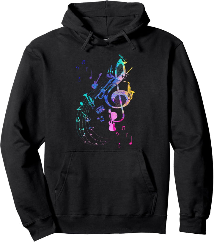 Musik Noten Musikinstrumente Farbenfrohes Notenschlüssel Pullover Hoodie