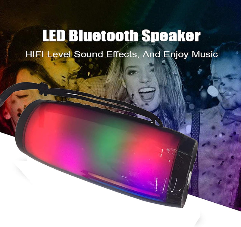 Bluetooth-Lautsprecher mit LED-Licht, RGB, wiederaufladbar, 10 W, Lautsprecher, WLAN, Radio (schwarz