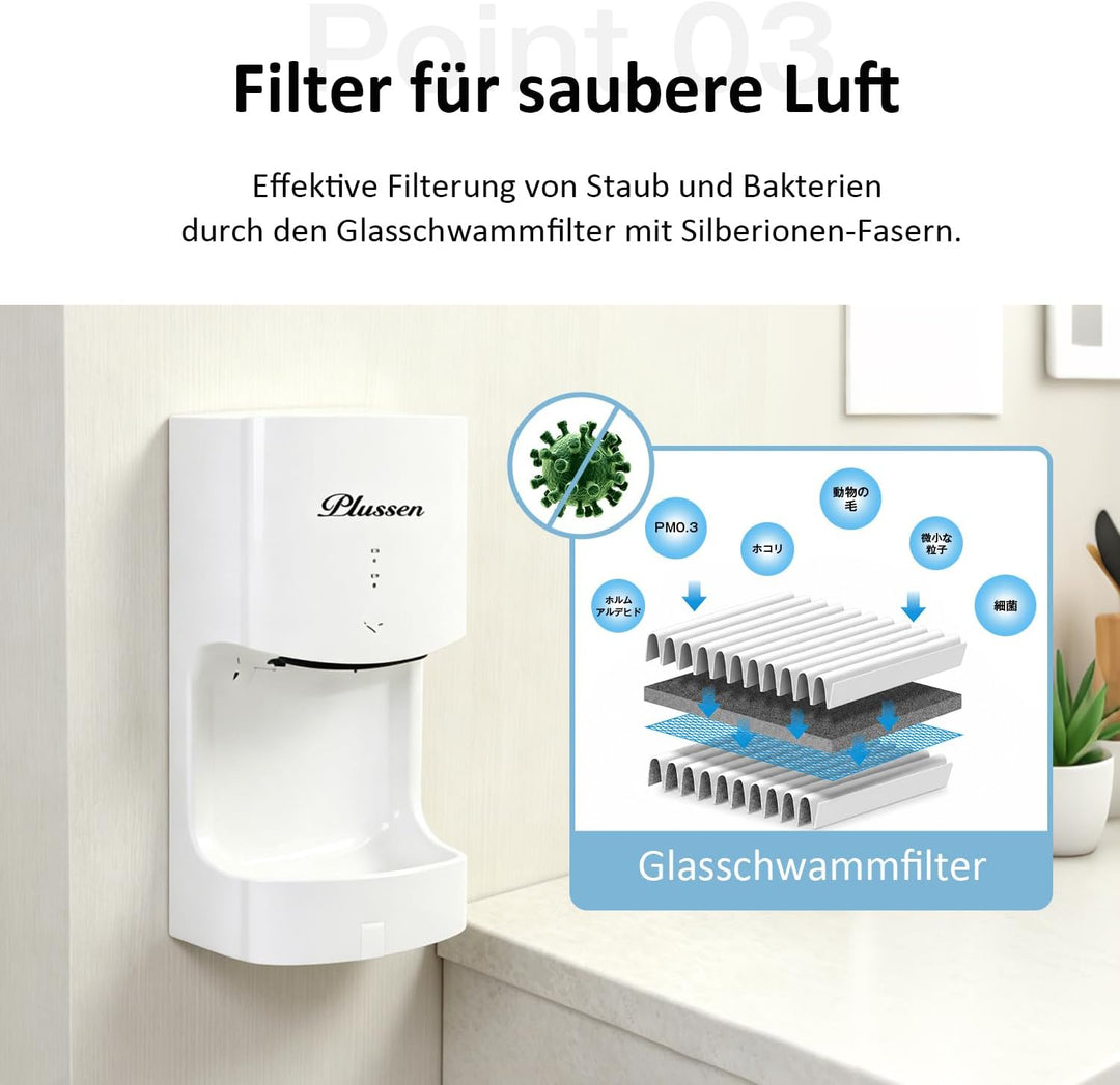 kurflo Automatischer Händetrockner Wandmontage | 100m/s Hochgeschwindigkeit | 10s Schnelltrocknung |