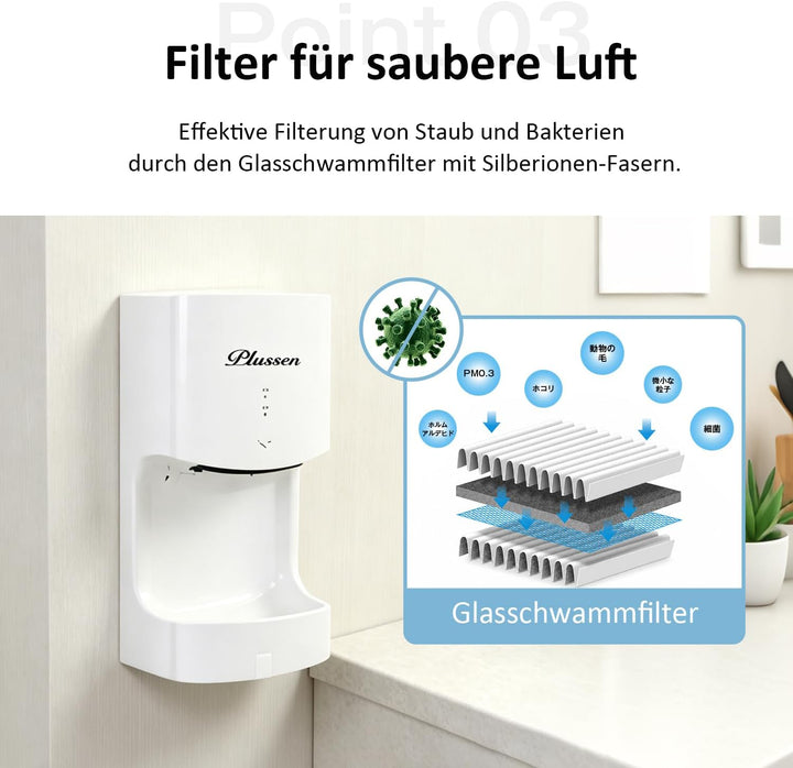 kurflo Automatischer Händetrockner Wandmontage | 100m/s Hochgeschwindigkeit | 10s Schnelltrocknung |