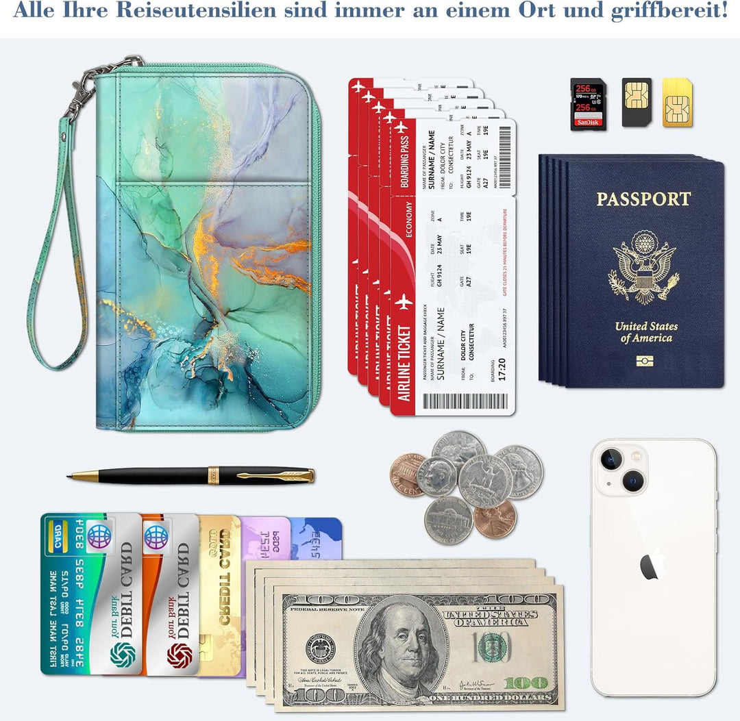 FINTIE Reisepass Tasche Familie Reiseorganizer, Wasserdicht Reisepasshülle Ausweistasche Dokumentee