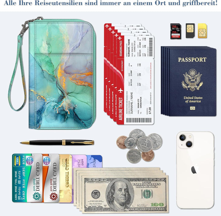 FINTIE Reisepass Tasche Familie Reiseorganizer, Wasserdicht Reisepasshülle Ausweistasche Dokumentee