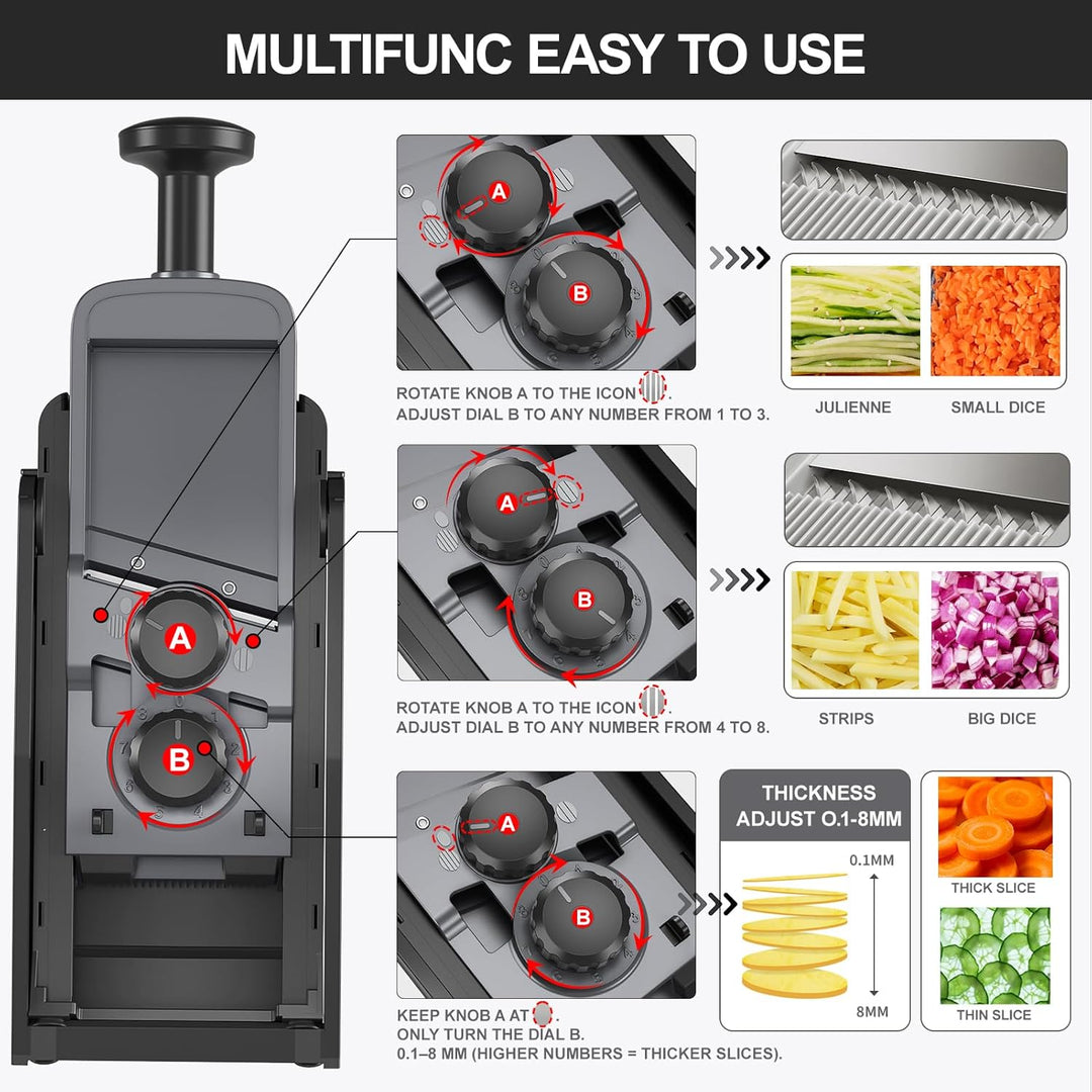 QYKIC Gemüseschneider, ONCE FOR ALL Verstellbar Gemüsehobel Mandoline Vegetable Slicer Kartoffelschn