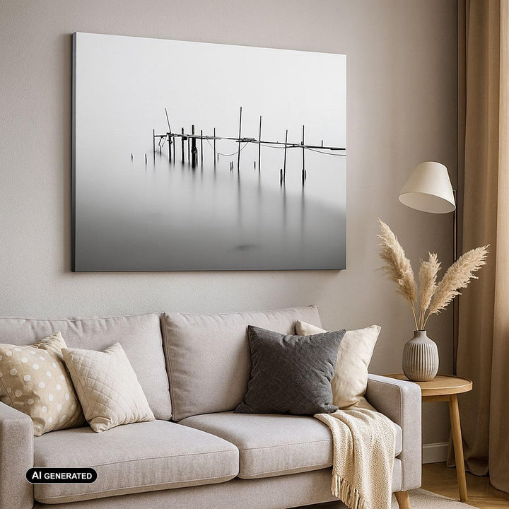 Bilder auf Leinwand 100x70cm Leinwandbild mit Rahmen Meer Brücke Wasser Gross Wanddeko Bild Schlafzi