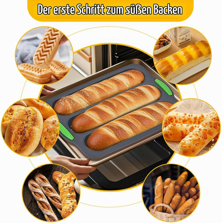 3 Stück Baguette Backform – Non-Stick &amp; Baguette-Backblech, Hitzebeständig Brotbackform Silikon für