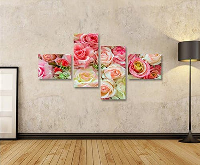 islandburner Bild Bilder auf Leinwand Rosen Pastell Deko Blumen 4L XXL Poster Leinwandbild Wandbild