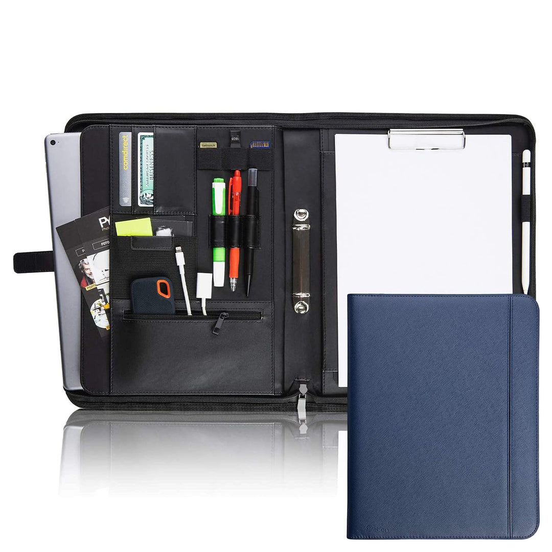 Vebon® Schreibmappe Ringbuch A4 Paris I Reissverschluss + Klemmbrett I Konferenzmappe + Laptoptasche
