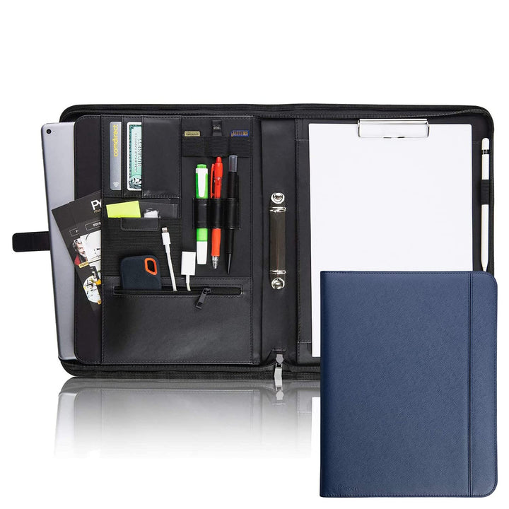 Vebon® Schreibmappe Ringbuch A4 Paris I Reissverschluss + Klemmbrett I Konferenzmappe + Laptoptasche
