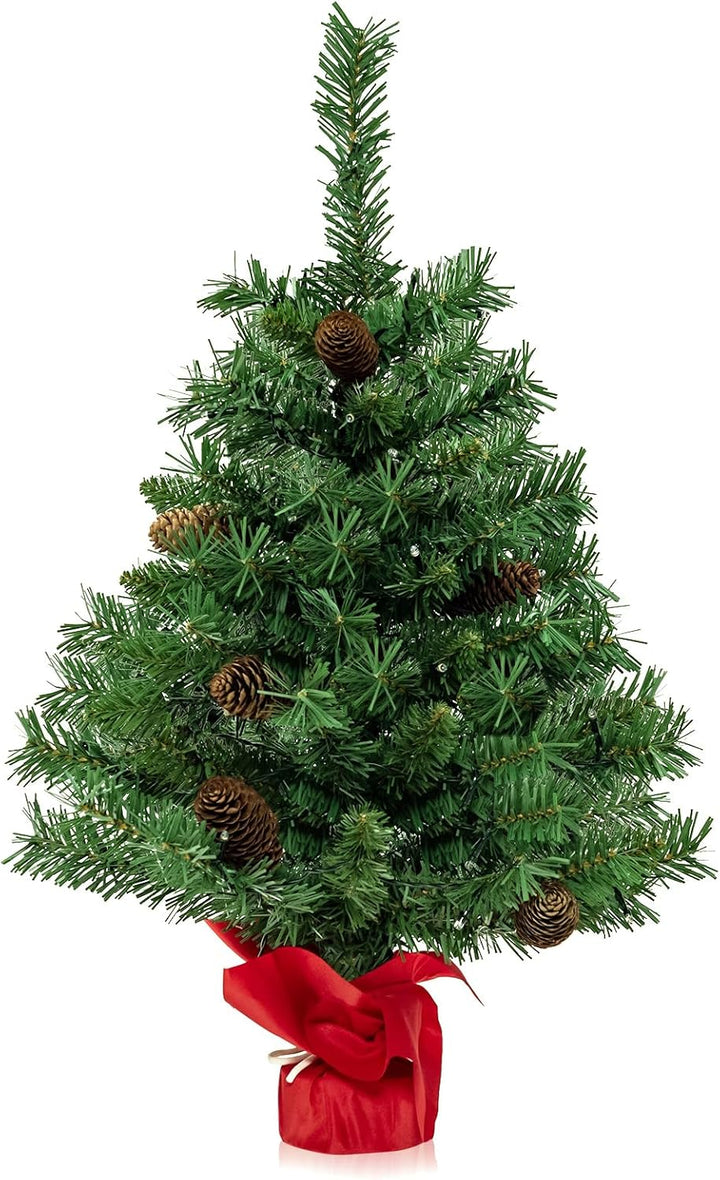 KOMFOTTEU künstlicher Weihnachtsbaum mini, Tisch Christbaum mit Tannenzapfen & Zweigspitzen, Kleiner