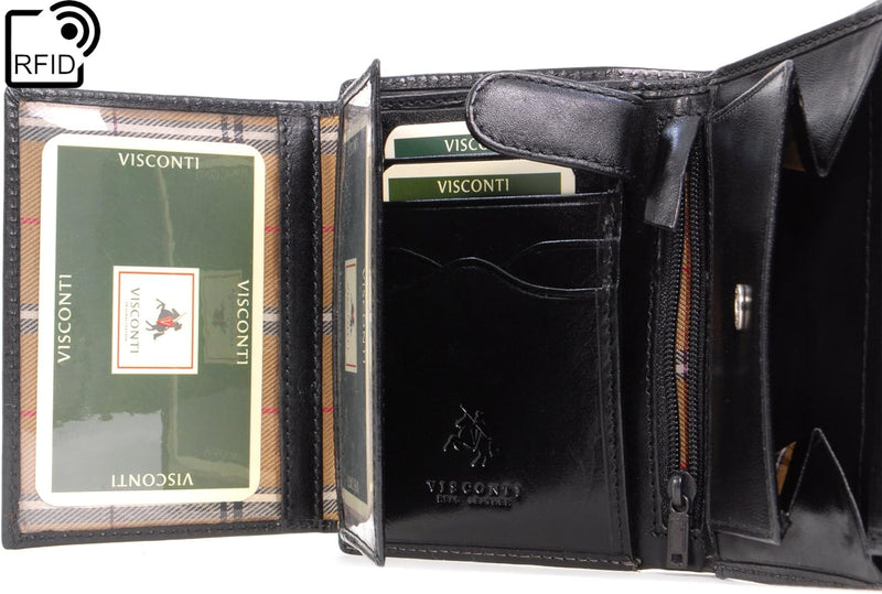 VISCONTI - Büffe Leder - Faltbrieftasche für Münzen und Scheine mit Geschenkbox - Milan - (MZ3) - Sc