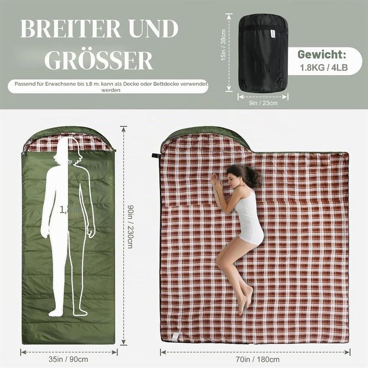 Baumwoll-Flanell-Schlafsack für Erwachsene, 100% Baumwollfutter-Schlafsack für Camping, Wandern, Ruc
