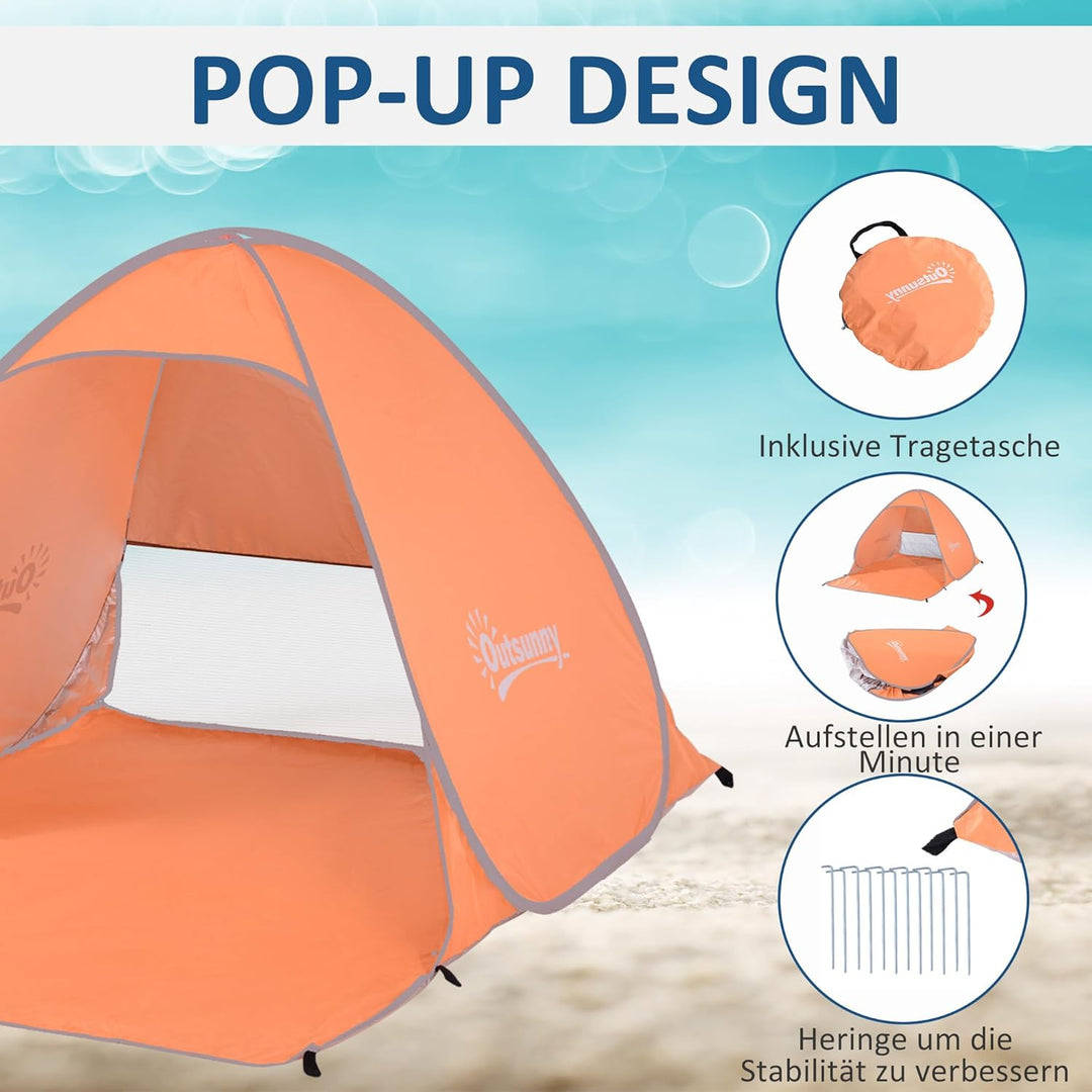 Outsunny Strandmuschel Pop Up Automatisch Strandzelt mit Fenster UV-Schutz tragbares Wurfzelt, Stran