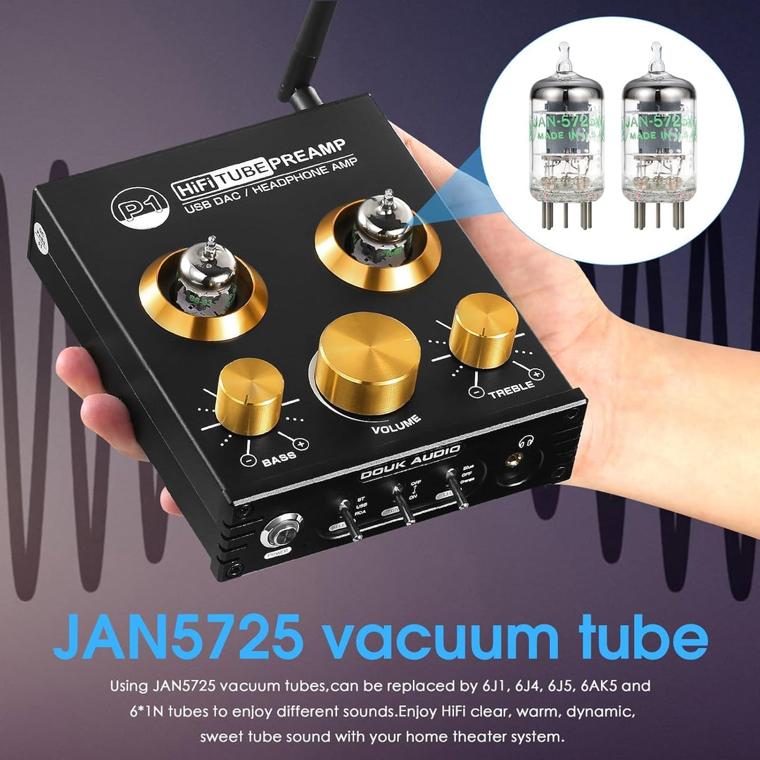 Douk Audio P1 Bluetooth 5.0 HiFi-Verstärker GE5654 Röhrenvorverstärker Valve Tube Preamp Ventil Kopf