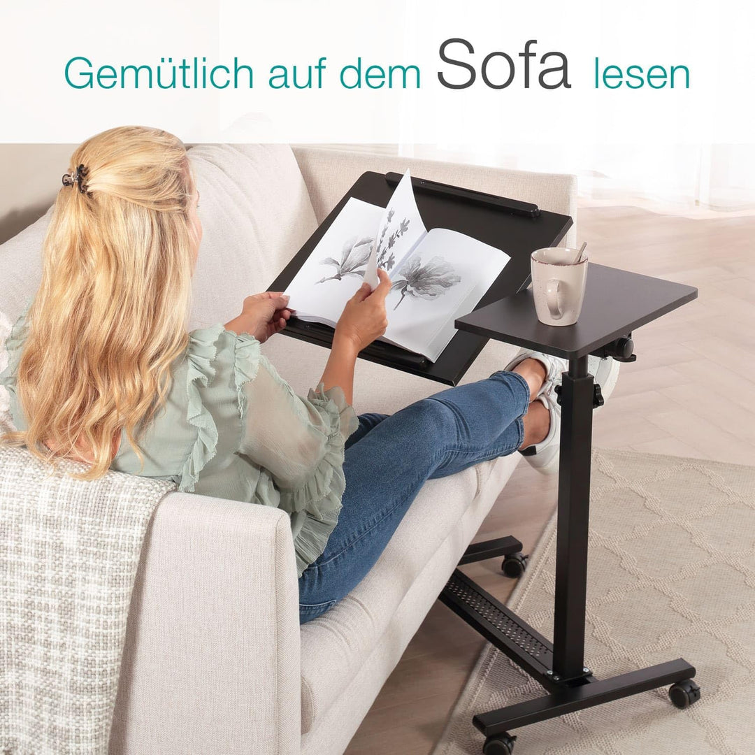 maxVitalis mobiler Betttisch auf Rollen, Beistelltisch höhenverstellbar/breitenverstellbar, Tischpla