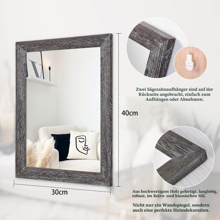AAZZKANG Wandspiegel mit Holzrahmen, rechteckig, rustikaler Spiegel, dekorativ, Bauernhaus, Schlafzi