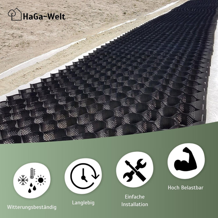 HaGa® Geogitter 6,5 m x 2,5 m x 10 cm = 16,25 m² | Bodenverstärkung - Kiesgitter für stabilen Boden