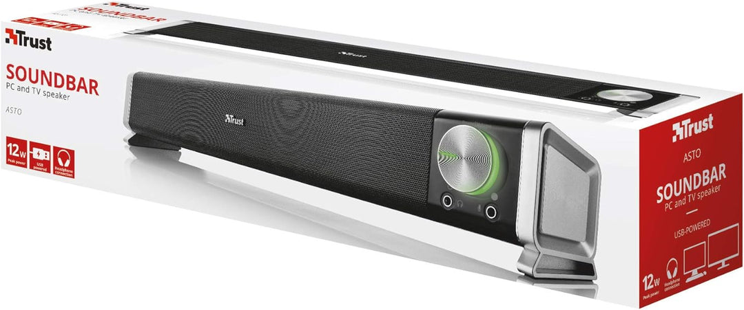 Trust Asto Soundbar 12 W Spitzenleistung (6 W RMS), PC Lautsprecher, USB Betrieb, 3,5 mm AUX Anschlu