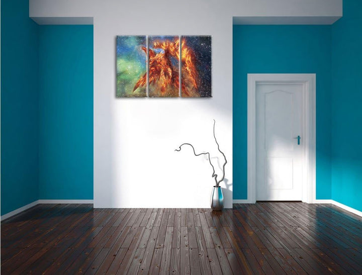 Pixxprint Feuriger Adler als Leinwandbild/Grösse: 3 Teilig (120x80) cm/Wandbild/Kunstdruck/fertig be