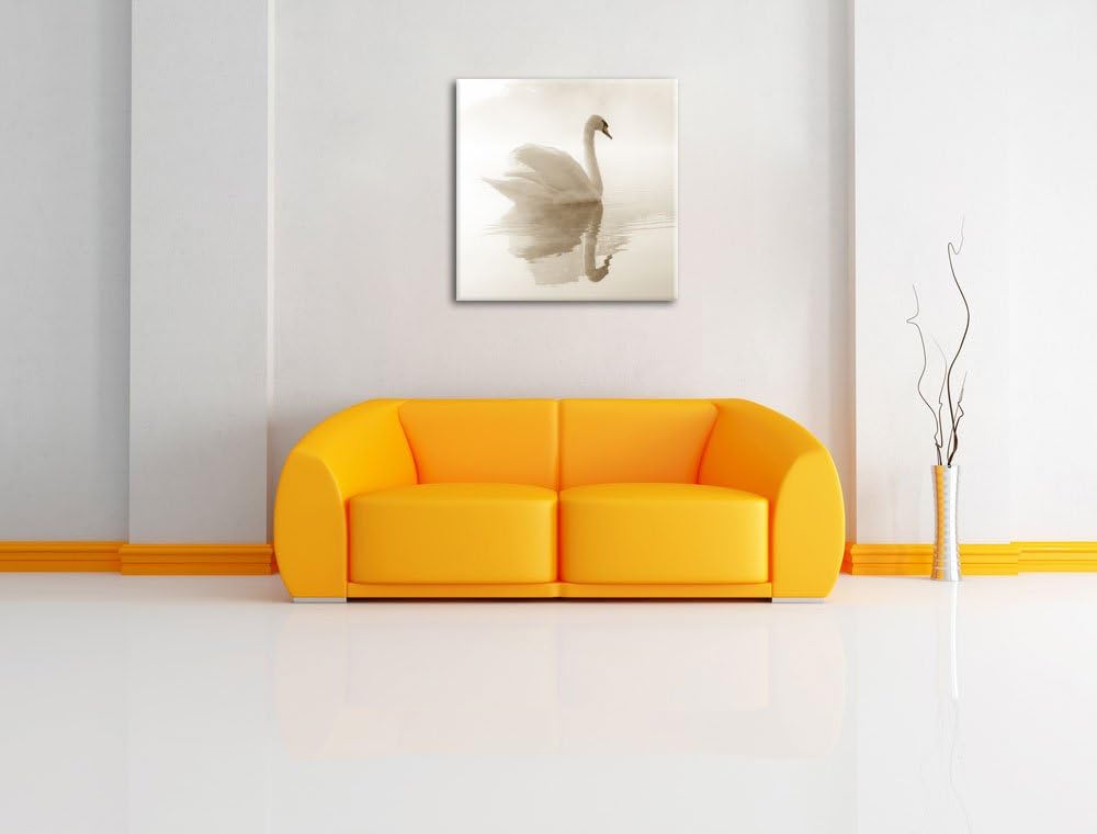 Pixxprint weisser Schwan im Morgennebel, Format: 70x70 auf Leinwand, 70x70