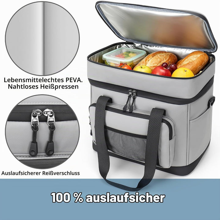 Kühltasche, 40L Grosse Kühlbox Faltbar, Wasserdichte Doppelwand Thermotasche Isolierte Picknicktasch