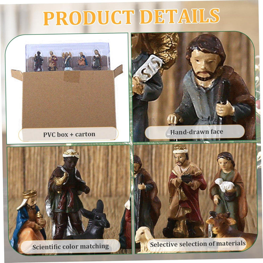 Krippe Set 11pcs/Set realistische Krippe Szene mit Jesus und Tieren Harzharzschmuck traditionelle We
