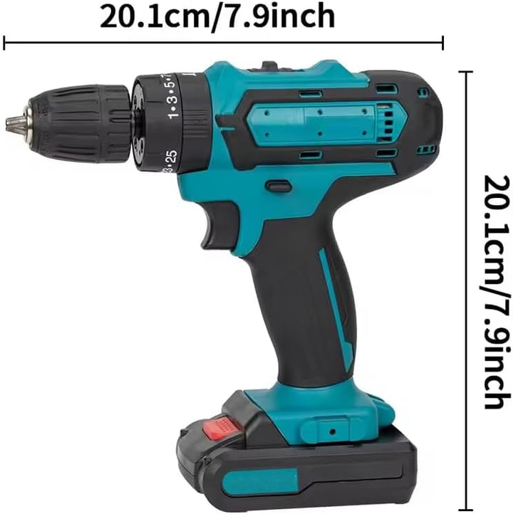 Kabelloser Bohrer-Treiber mit 2 21V 1200mAh Batterien, 40N.m Elektrobohrer Set 32 in 1, 25+3 Drehmom