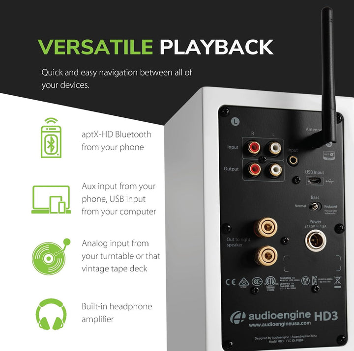 Audioengine HD3 Wireless Speakers mit Bluetooth - 60W Verkabelt Computer-Lautsprecher für Desktop-Mo