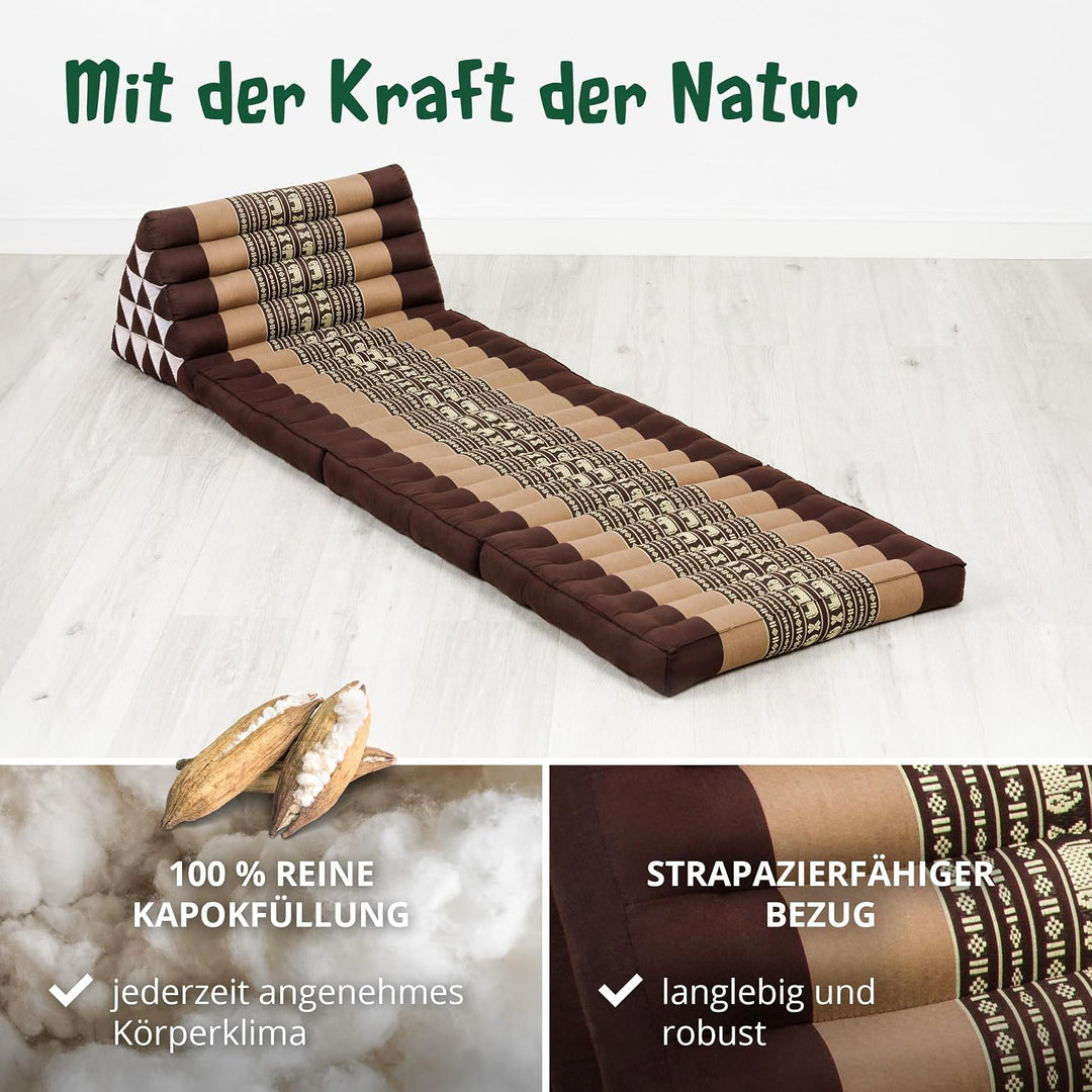 livasia Thaikissen 3 Auflagen extrahoch - 185x55x8cm - Dreieckskissen mit Klappmatratze, Kapok, Jumb