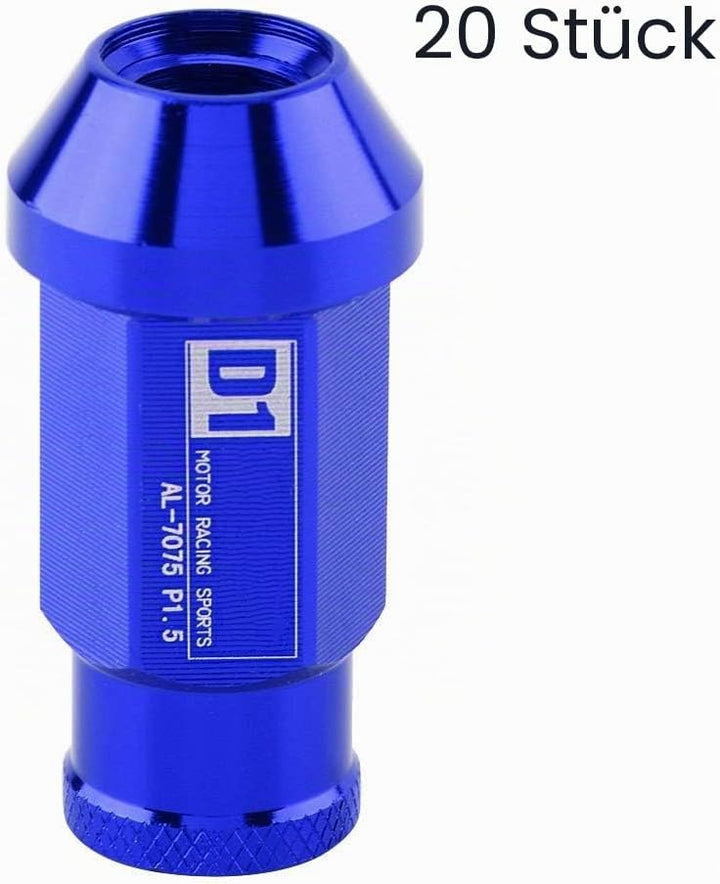 KIMISS Aluminium Autoreifenschraube, 20Pcs Radmuttern sichern Racing Radmutter M12X1.5(Blau)