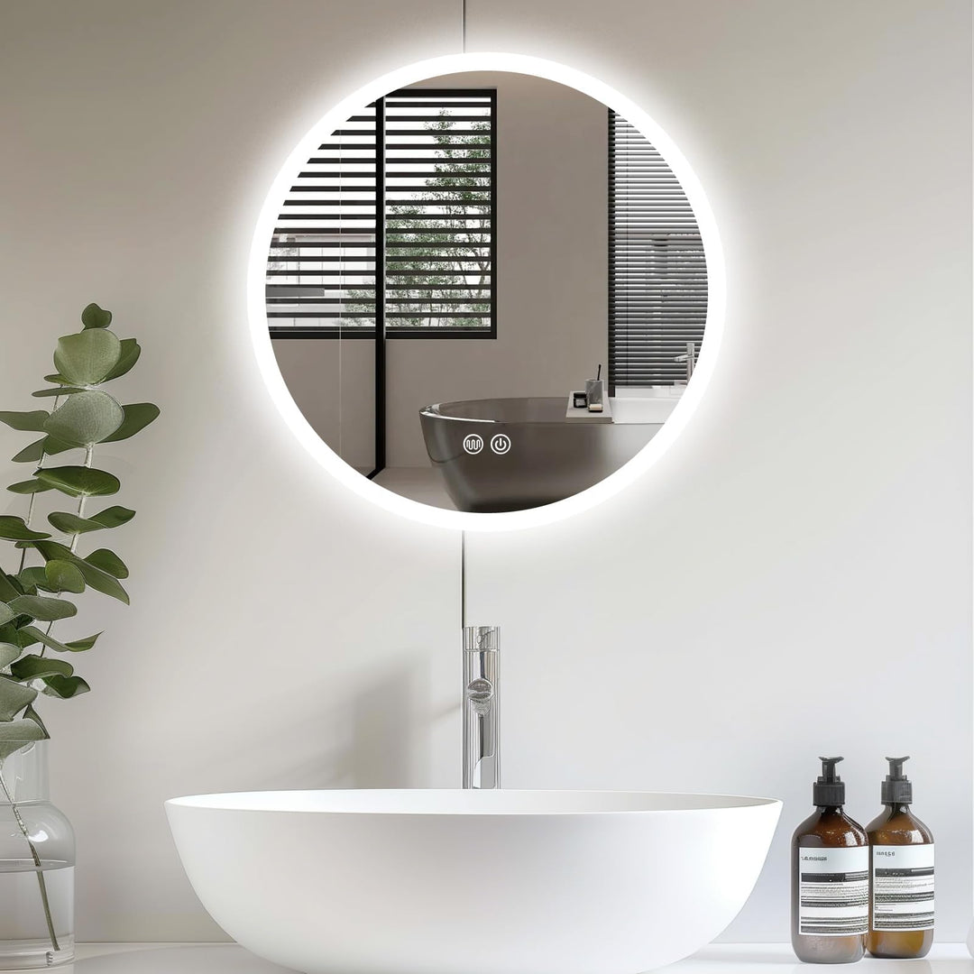 AllRight LED Spiegel Bad mit Beleuchtung 50cm Rund - Dimmbar mit 3 Lichtfarben (3500K-6500K), Touch-