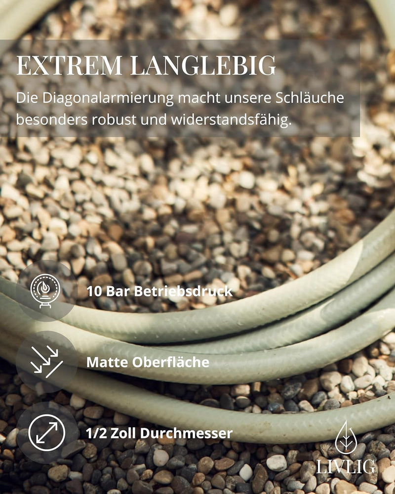 Livlig53 Gartenschlauch 1/2 Zoll, 20m: Wasserschlauch Made in Germany, Recycling-Material, formstabi