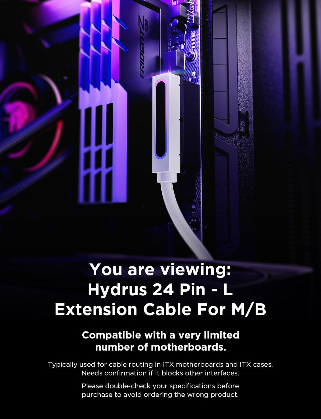 AsiaHorse Hydrus 24-Pin ATX Verlängerungskabel [TYP L - NACH UNTEN GEWINKELT], 90° Stecker nach unte