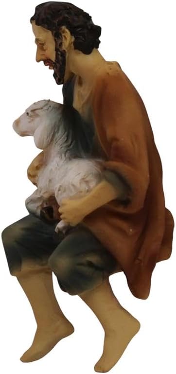 ZICOM Krippenfigur Miniaturfigur Hirte mit Schaf sitzend Höhe 6,8cm handbemalt Polyresin, Modellbau