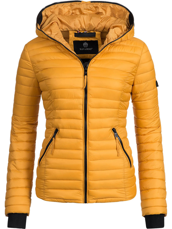 Navahoo Damen Damen leichte Übergangsjacke Steppjacke mit Kapuze Kimuk XS-XXL XS Gelb, XS Gelb