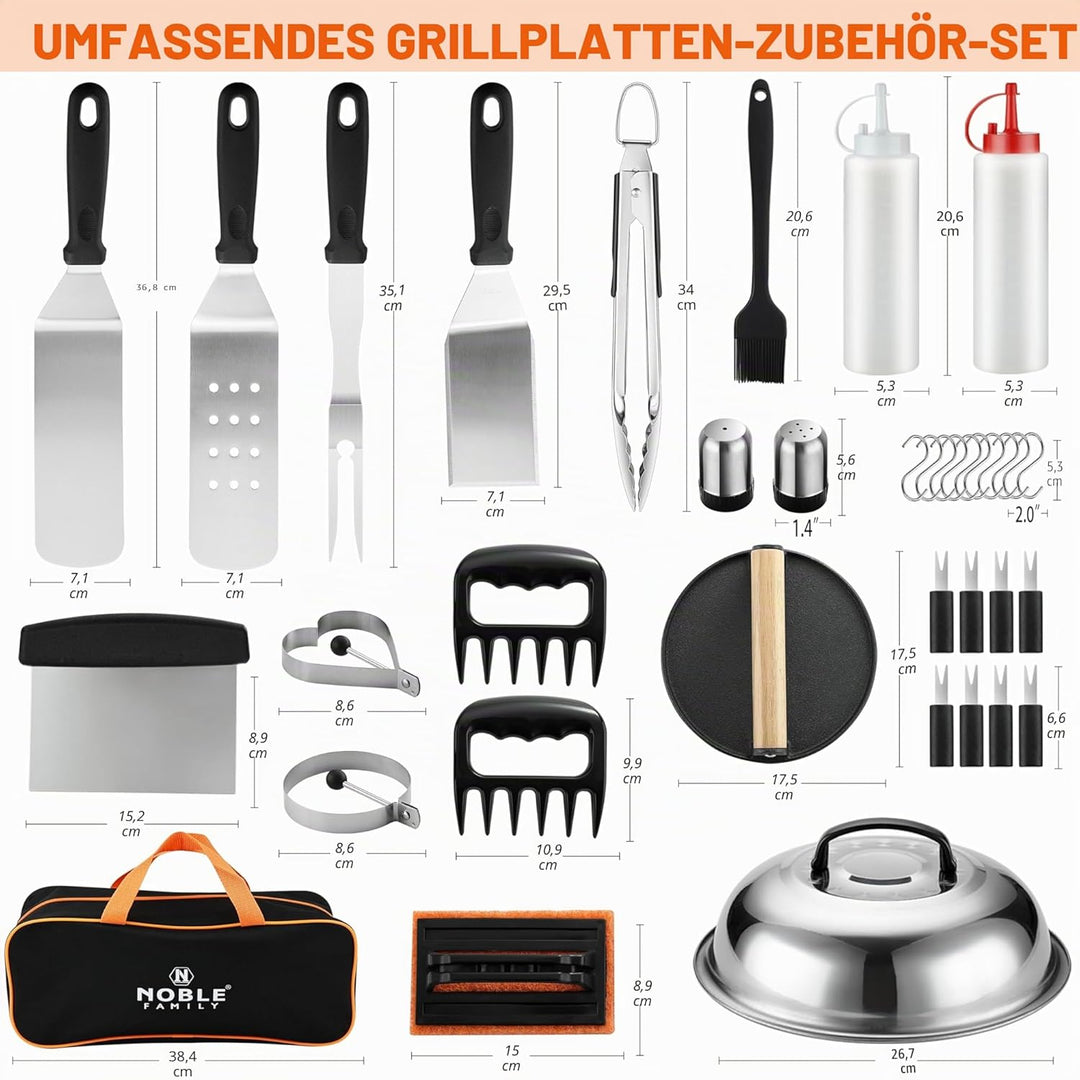 38PCS Grillspachtel Set, Professionelles Grillbesteck Kit für das Kochen im Freien, Edelstahl Grill